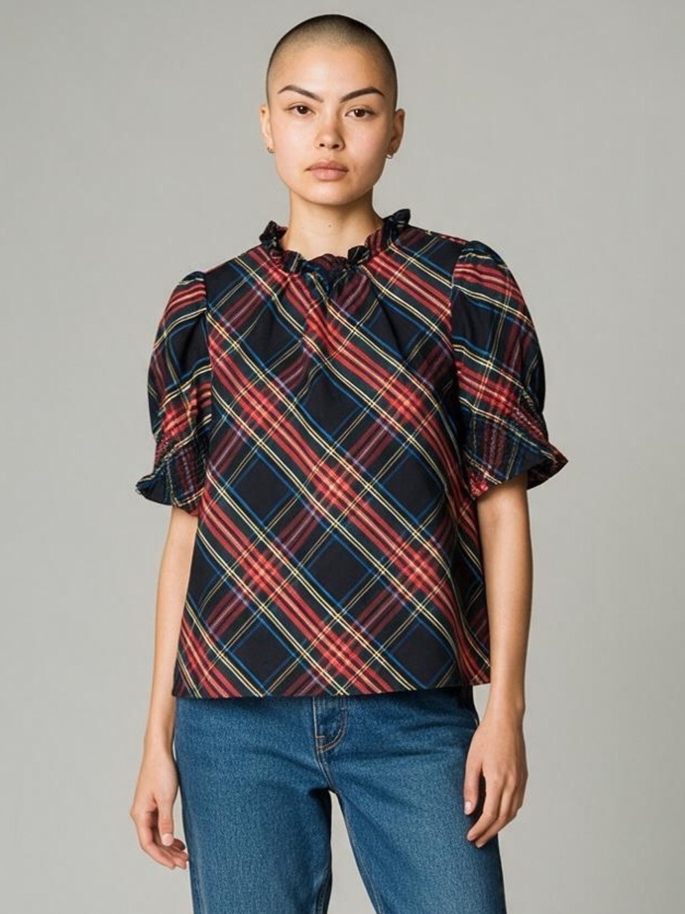 J. Crew Smocked Puff-Sleeve Cotton Poplin Top
In Stewart Tartan Size M